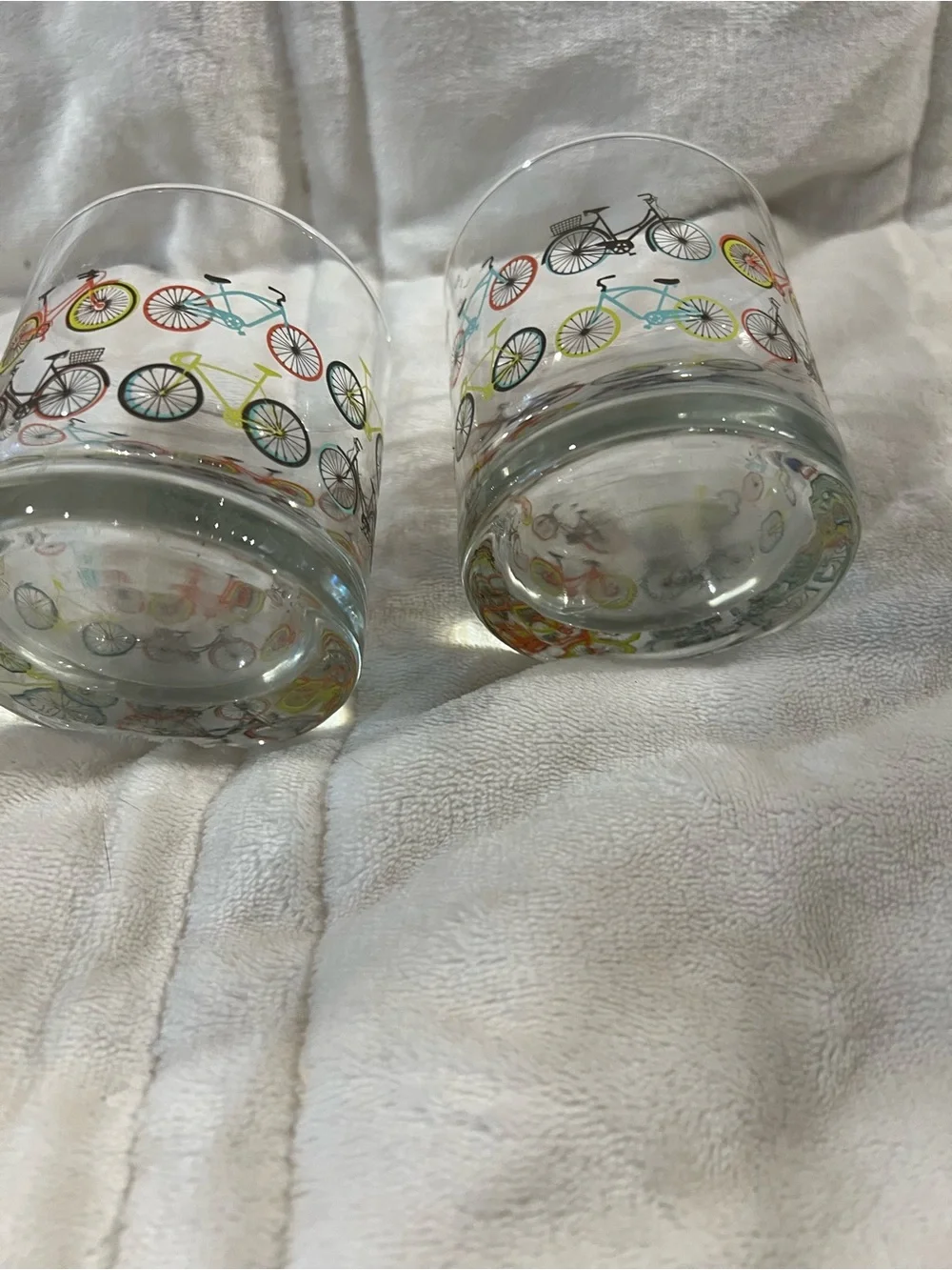Set of 2 Bicycle Print Rocks Glasses Colorful Bike Lowball Whiskey Tumblers